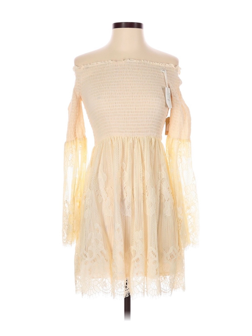 Altar'd State Cream Off-Shoulder Lace Mini Dress